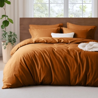 Lanqinglv Bettwäsche 135x200 cm 2teilig Karamell Braun Uni Bettbezug Deckenbezug 135x200 cm mit Reißverschluss und Kissenbezug 80x80 cm aus Renforce Microfaser