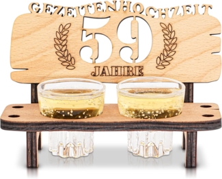 DARO Design - Schnapsbank 59. Hochzeitstag Gezeitenhochzeit Geschenk Deko für Paare Männer Frauen aus Holz mit Gläsern