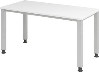 Schreibtisch 4-Fuß-rund 140x67cm Weiß/Silber