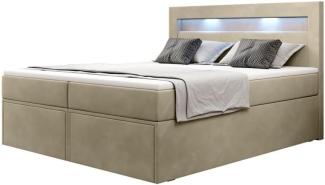 Boxspringbett Amelie mit LED und Stauraum 180x200 Beige H3