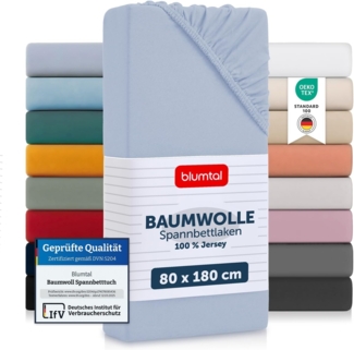 Blumtal® Baumwolle Spannbettlaken 80x160-180 cm Basics Jersey im 2er Set - Bettlaken 80x160 Kinder - OEKO-TEX zertifiziertes Spannbettlaken Beistellbett - Spannbettlaken Babybett - Hellblau