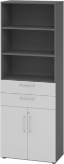 bümö Aktenregal & Schrank abschließbar, Büroschrank Regal & Schubladen Kombination Holz 80cm breit in Graphit/Grau - Schrank für's Büro & Arbeitszimmer, Büro Möbel Ordnerschrank, 968K2-G-5-BS