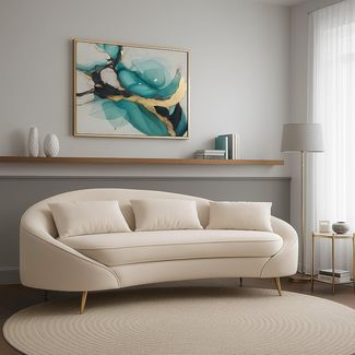 Dmora Sofa 3-Sitzer Pace 185x84 cm Weiß, Kissen Inklusive
