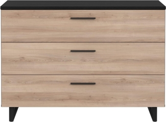 Forte SIRIUS CROWN Kommode mit 3 Schubladen, Holzwerkstoff, Schwarz Eiche/Comano Plum, B x H x T: 120,1 x 85,8 x 41,3 cm