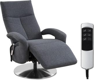 CAVADORE TV-Sessel Tirol mit Akku / Fernsehsessel mit elektrisch verstellbarer Relaxfunktion / 2 E-Motoren / Kabellos / 74 x 112 x 82 / Strukturstoff: Blau