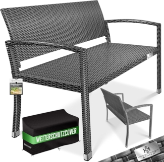 KESSER® Gartenbank Polyrattan 2-Sitzer Wetterfest | Rattan-Sitzbank UV-Beständig & bis 320kg belastbar | Balkon-Bank 125x62x90cm | Garten-Möbel mit ergonomischen Armlehnen | Für 2 Personen Anthrazit