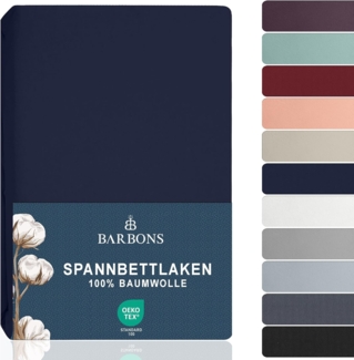 BARBONS Spannbettlaken 200x200 cm - 35 cm Tiefe Tasche 100% Baumwolle Spannbetttuch Oeko-TEX Zertifiziert Bettlaken Jersey Bettware Bettbezug für Boxspringbett Dicke Matratzen - Navy 200x200