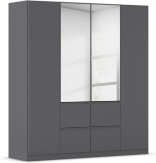 Rauch Möbel Bristol, Drehtürenschrank, Kleiderschrank, Schrank, Garderobe, 4-türig, 2 Spiegeltüren, 4 Schubladen, Farbe Grau metallic, Schwarz, Griffprofil Grau metallic, Push-to-Open, 181 x 197 x 54 cm