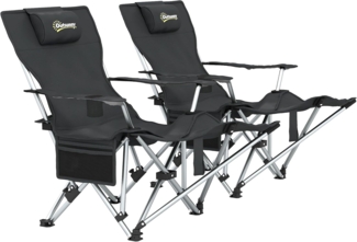 Outsunny Klappstuhl mit abnehmbar Fußstütze, Getränkehalter, Kopfstütze (2er Set faltbar Campingstuhl, 2 St), belastbar 120 kg, für Erwachsene