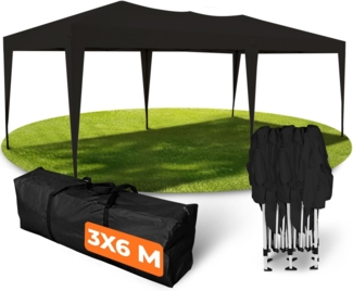 Kronenburg Faltpavillon wasserdicht Pavillon, Gartenzelt, 3x6 m - mit UV Schutz 50+, Schwarz