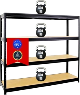 PROREGAL Schwerlastregal Dino Extra Breit 180 x 180 x 60 cm Fachlast 500kg Schwarz, Kellerregal, Lagerregal, Weitspannregal 60 cm tief