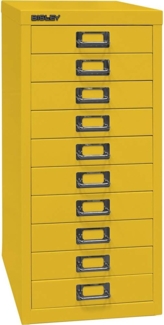 BISLEY MultiDrawer, 29er Serie, DIN A4, 10 Schubladen, Metall, 641 Zinkgelb, 38 x 27.9 x 59 cm