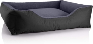 BedDog Hundebett TEDDY, Hundesofa aus Cordura und Microfaser-Velours, waschbares Hundebett mit Rand, Hundekissen vier-eckig (XL) ca. 100x85x23cm, THE-ROCK (schwarz/grau)