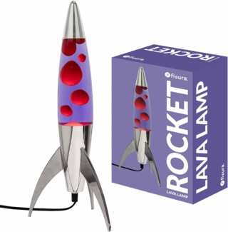 Fisura – Lila Lavalampe "Rocket" mit schwarzem Sockel, violetter Flüssigkeit und weißem Wachs. Retro-Lavalampe mit Ersatzbirne, ideal für Wohnzimmer, Schlafzimmer und Büro. Maße: 20 x 20 x 45 cm.