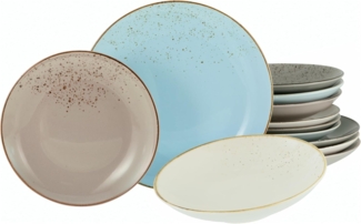 CreaTable 20965 Speiseteller Nature Collection Skandinavien, Ø 27 cm, Steinzeug, mehrfarbig/grau/creme (1 Set, 12-teilig)