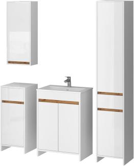 Vicco Badmöbel-Set Lemgo Weiß Hochglanz Eiche 60 cm 5 Teile