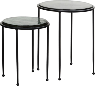 Beistelltisch 2er Set Grün Schwarz Design Satztisch Glas Metall Rund