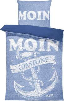 One Home Bettwäsche Fotodruck, Mikrofaser, 4 teilig, Maritim Anker Nautic meliert, Knitterfrei Weich für Sommer und Winter