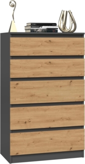 CDF Kommode Malwa M5 | Farbe: Anthrazit - Eiche Artisan | Schrank für Dokumente, Kleinigkeiten | Ideal für Wohnzimmer, Schlafzimmer, Kinderzimmer, Jugendzimmer und Büro | 5 geräumige Schubladen