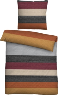 biberna Mako-Satin Bettwäsche QUERBALKEN, leicht gelb, 1x 135x200 cm + 1x 80x80 cm