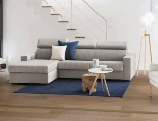 Talamo Italia - Sofa mit Halbinsel Viviana, Ecksofa mit linker Chaiselongue aus Stoff, Standardarmlehnen, 100 % Made in Italy, Cm 280x95h85, Taupe