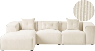 Ecksofa DOLVA Cord Cremeweiß 3-Sitzer rechtsseitig
