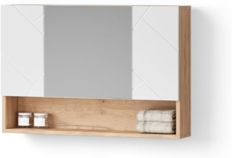 Livinity® Badezimmerspiegelschrank Ronco, Weiß Hochglanz/Goldkraft Eiche, 80.1 x 55 cm