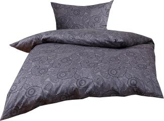 Bettwaesche-mit-Stil Mako-Satin Damast Paisley Bettwäsche "Davos" schwarz-grau Garnitur 155x200 + 80x80