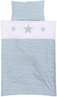 Babybay Kinderbettwäsche Piqué, azurblau Sterne weiß mit Applikation Stern 100 x 135 cm