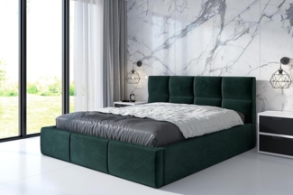 Polsterbett RADIC 180x200 mit Matratze, Bettkasten und Lattenrost. Farbe: Dunkelgrun 10