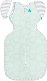 Love To Dream Übergang Pucksack, Baby Schlafsack, Medium (6-8,5kg), ideal für moderate Temperaturen 20-24°C, Arme hoch, zweiweg-Reißverschluss für einfaches Windelwechseln, abzippbare Flügel, Mintgrün