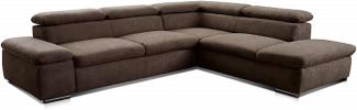 Cavadore Ecksofa Alkatraz / Modernes L-Form Schlafsofa mit Bett, Ottomane und verstellbaren Kopfteilen / Maße: 272 x 73 x 226 / Webstoff, Braun