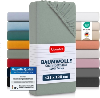 Blumtal® Baumwolle Spannbettlaken 135x190 cm Basics Jersey im 2er Set - Bettlaken 135x190 cm - Oeko-TEX zertifiziertes Spannbetttuch 135x190 cm - Matratzenbezug 135x190 cm - Summergreen - Grün