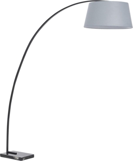'Benue' Stehlampe Grau Metall 188 cm Stoffschirm Marmorfuß langes Kabel mit Schalter Bogenlampe Modernes Design