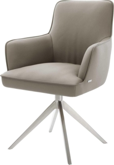 Drehstuhl Heira-Flex mit Armlehnen Echt-Leder Schlamm Kreuzgestell breit Edelstahl 360° drehbar Wippfunktion Taschenfederkern