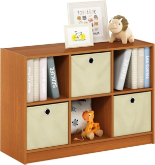 Furinno Basic Bücherregal mit 6 Fächern und 3 Einschüben, eiche, Helle Kirsche/Elfenbein, 30. 23x80. 26x59. 94 cm