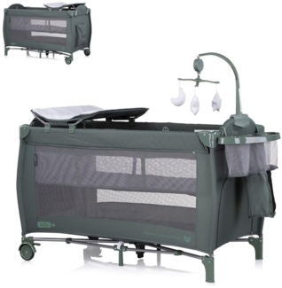 Chipolino Reisebett Bella 2 Ebenen seitlicher Eingang Musikmobile Wickelauflage grün gemustert