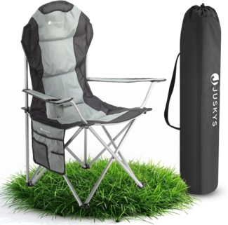 Juskys Campingstuhl Lido mit Getränkehalter & Tasche - Camping Klappstuhl gepolstert - Faltstuhl Angelstuhl Strandstuhl Chair - Stuhl Grau