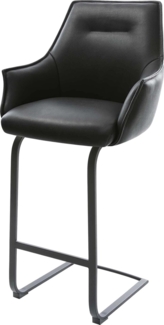 Barstuhl Alja-Flex Echt-Leder Schwarz Freischwinger flach Metall Schwarz Taschenfederkern