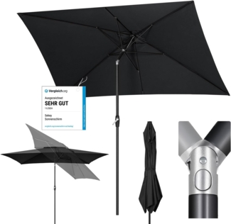 Sekey Sonnenschirm mit Kurbel und UV50+, knickbar, Aluminium grau, 200 x 300 cm