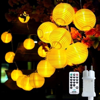 LED Lampion Lichterkette außen mit Timer, 5M 20LEDS Mit Fernbedienung Netzstecker Memoryfunktion auch für Innen LED Lampions für Weihnachten Terrasse Balkon Garten Deko Warmweiß…