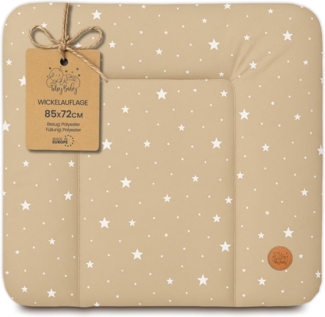 Wickelauflage Wickelunterlage abwaschbar und wasserdicht 85x72 cm - Wickelmatte zum Auflegen auf Wickeltisch Wickelaufsatz Wickelkommode oder Waschmaschine changing mat 85x72 Beige mit Weiß Sternen