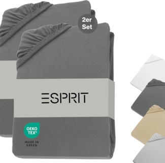 Esprit Spannbettlaken PREMIUM Spannbettlaken, 95% Baumwolle, 5% Elasthan, Gummizug: rundum, (2 Stück), 100 x 200 cm - 2er Set in Anthrazit