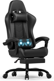 Devoko Massage Gaming Stuhl, Computer Bürostuhl mit Fußstütze, Racing Gamer Stuhl 150kg Belastbarkeit, 90-135° Rückenlehne einstellbar Ergonomischer PC Stuhl, 360° drehbar, Schwarz