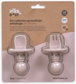 Interbaby - Besteck-Set für Babys | Kinderbesteck aus Silikon | Gabel und Löffel für Babys und Kleinkinder | Bequemes, einfaches Babygeschirr | Rosa Make-up