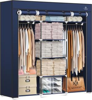 KESSER® Kleiderschrank Stoffschrank Stabil mit Kleiderstange & Ablagen, Inkl. 5X Kleiderbügel, Stoff Faltschrank für Schlafzimmer, Ankleidezimmer Garderobe mit Kleiderständer 150 x 45 x 175 cm Navyblau