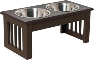 PawHut Futternapf erhöhter Katzen Hunde Futternapf, Edelstahl, Edelstahl Espresso, 44 x 24 x 15 cm