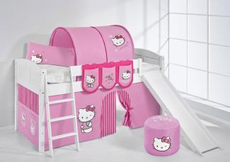 Lilokids 'Ida 4106' Spielbett 90x200 cm, Hello Kitty Rosa, Kiefer massiv, mit Rutsche und Vorhang