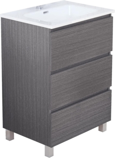 Baikal Trix Badezimmermöbel, 60 cm, 3 Schubladen, mit Beinen, Verschiedene Ausführungen und Maße, montiert, 3 Schubladen, 60 cm, Asche