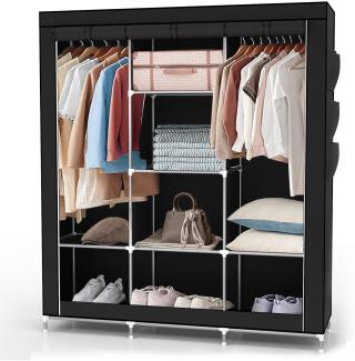 INTIRILIFE Faltschrank mit Kleiderstange, Fächern und Seitentasche, raben schwarz, 130 x 175 x 45 cm